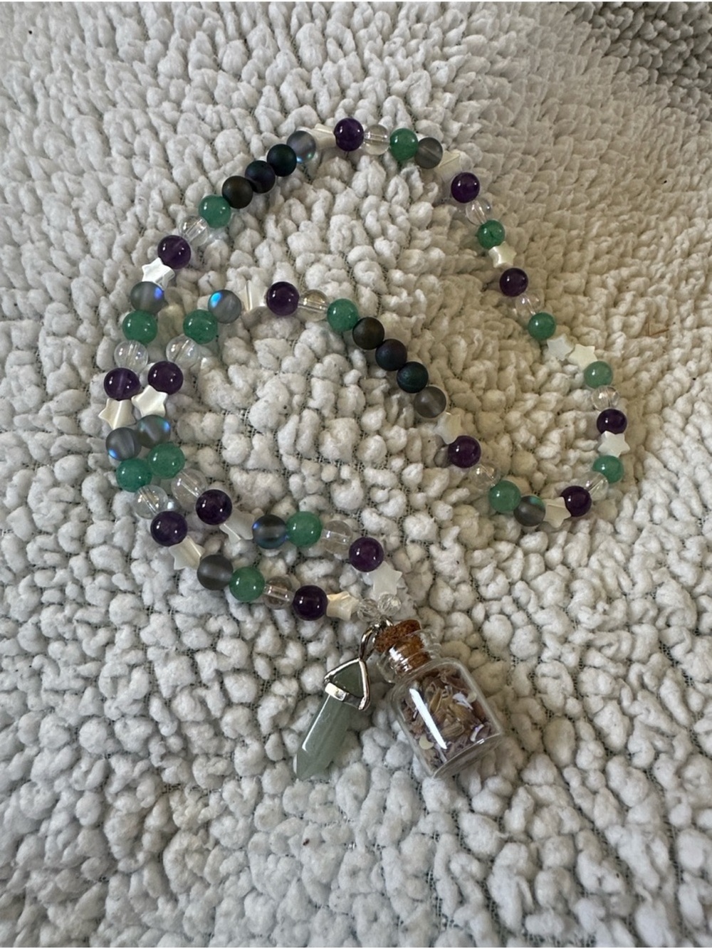 Stars & MoonSpell Necklace (Dried Lavender, amethyst, Aventurine, MOP Stars) - Picture 3 of 3